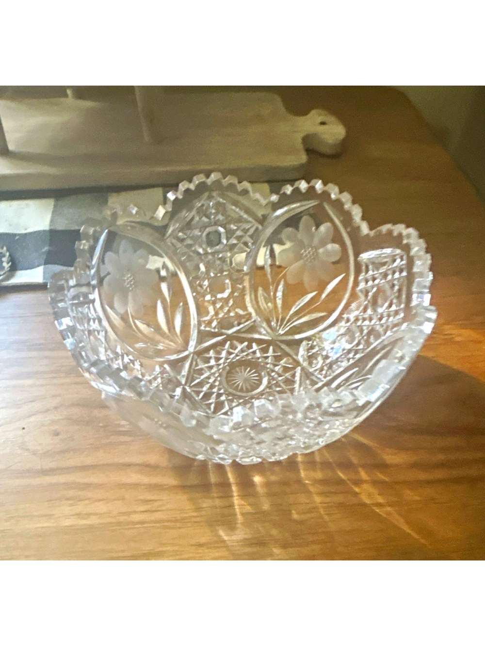 Imperial Glass Hobstar and Flowers Vintage Clear Cut Glass Decorative Bowl 8”